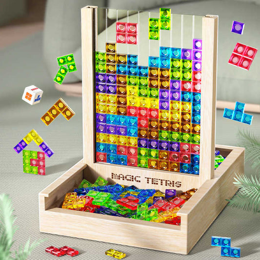 Houten Tetris puzzel met kleurrijke blokken
