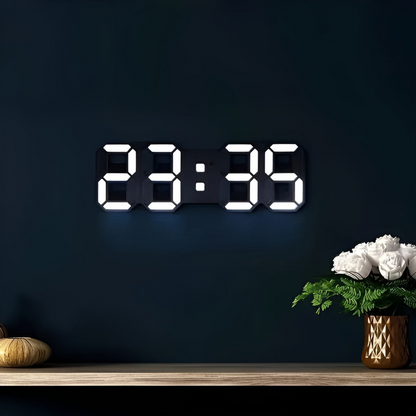 Digitale 3D LED wandklok met instelbare verlichting