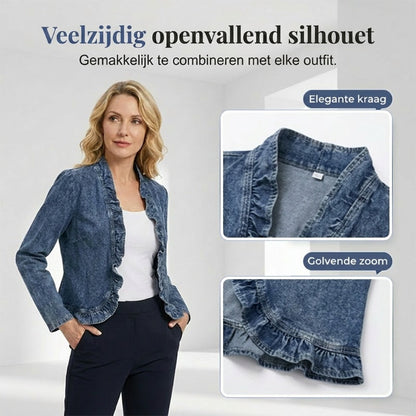 Dames spijkerjack met ruches en open voorkant