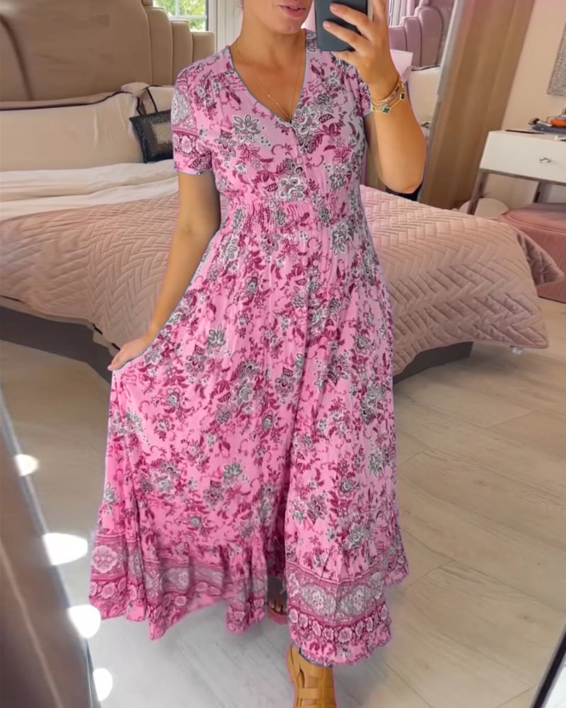 Damesjurk met bloemenprint en V-hals | LF10265005QLSS