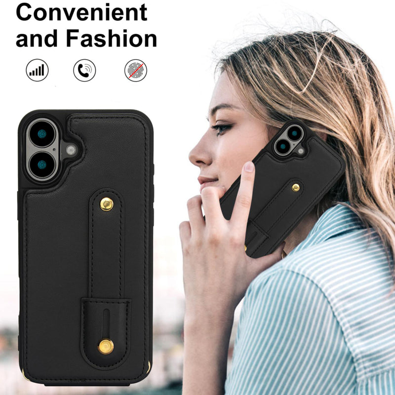 Telefoonhoesje voor iPhone 17 met pasjeshouder en draagkoord Zwart