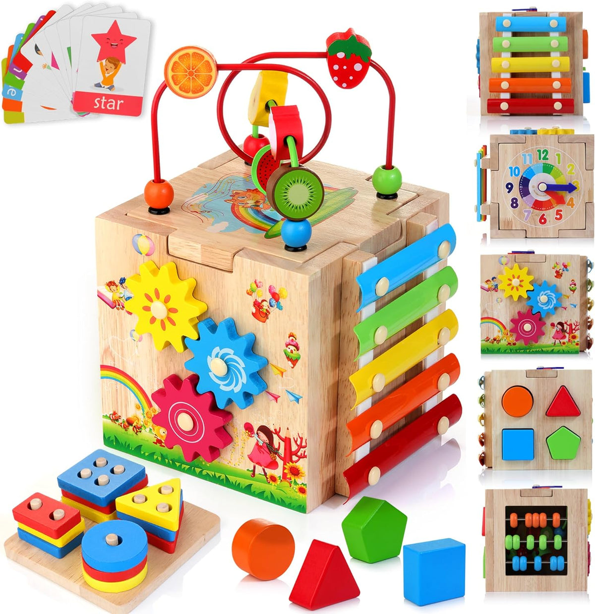 Houten Montessori Activiteitenkubus 8-in-1 voor Peuters