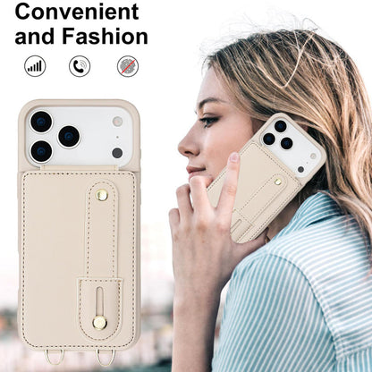 iPhone 17 Pro telefoonhoesje met pasjeshouder en draagkoord Beige/Wit