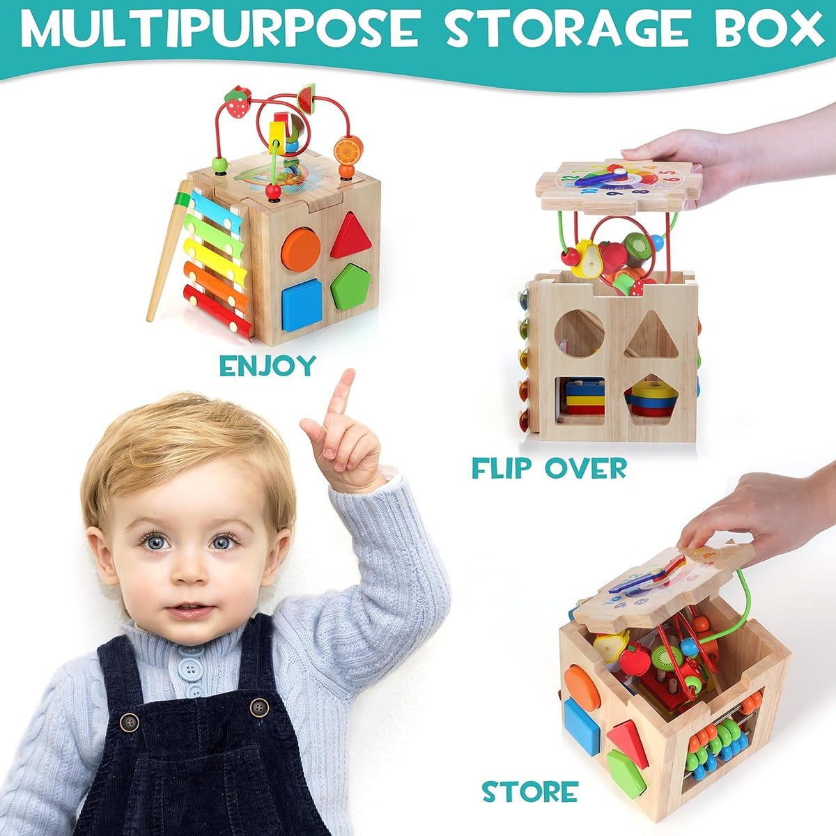 Houten Montessori Activiteitenkubus 8-in-1 voor Peuters