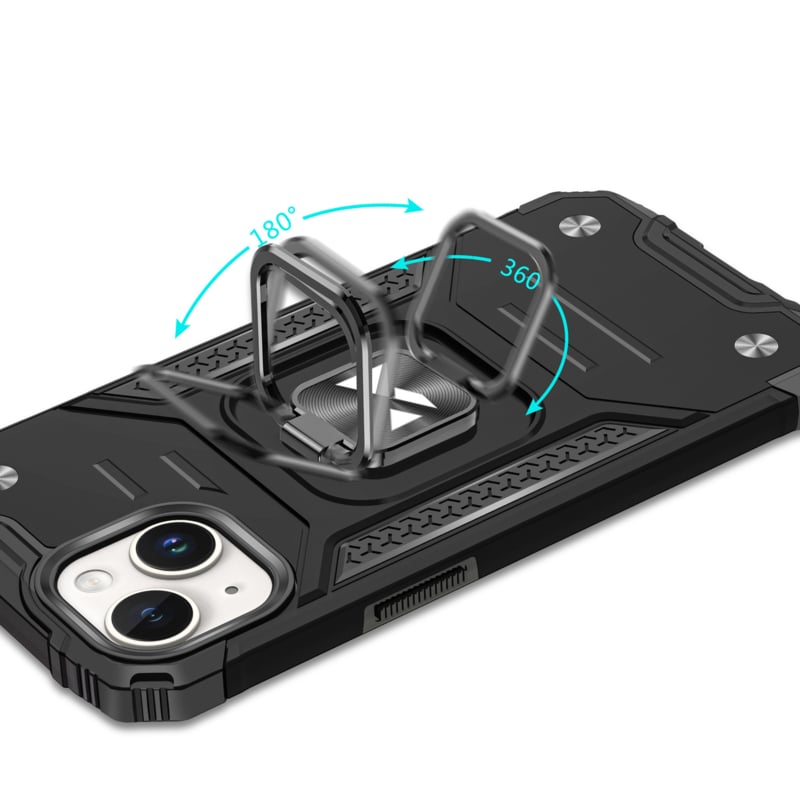 Stevig telefoonhoesje voor iPhone 15 Plus met ringhouder zwart