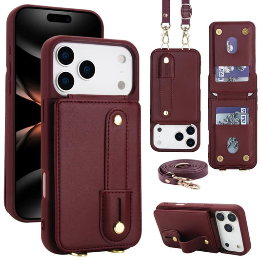 iPhone 17 Pro Max hoesje met pasjeshouder en draagkoord bordeaux rood