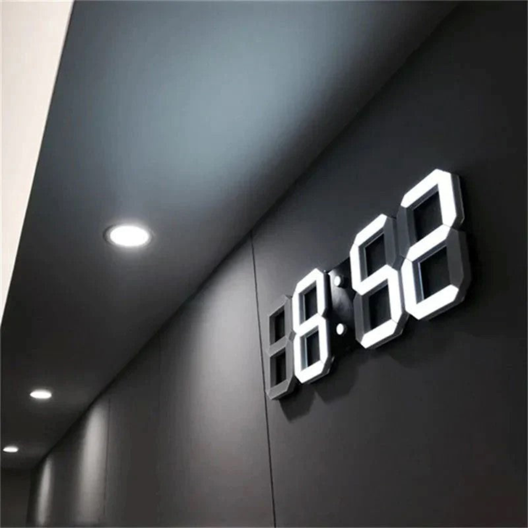 Digitale 3D LED wandklok met instelbare verlichting