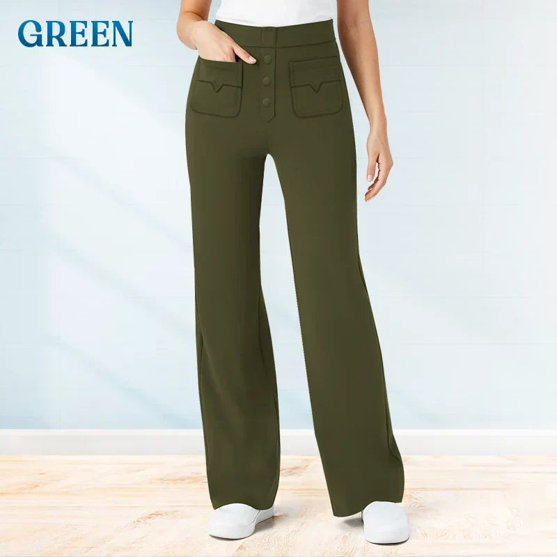 Comfortabele elastische casual damesbroek met hoge taille