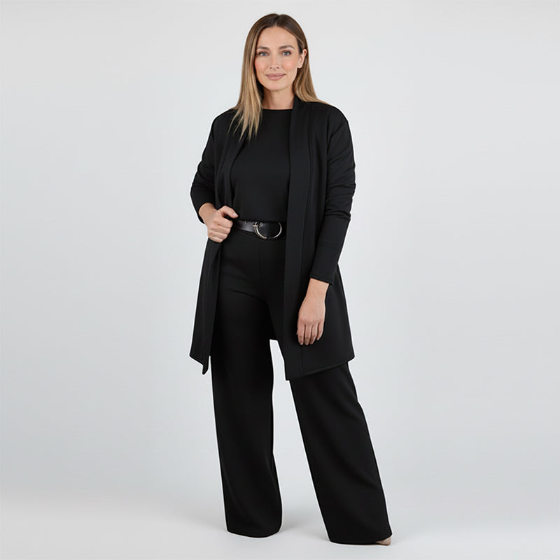 Elegante driedelige dames set met lang vest top en broek