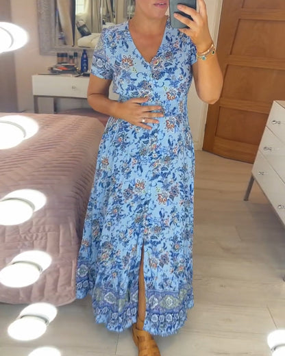 Damesjurk met bloemenprint en V-hals | LF10265005QLSS