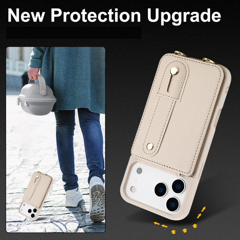 iPhone 17 Pro telefoonhoesje met pasjeshouder en draagkoord Beige/Wit