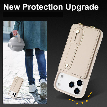 iPhone 17 Pro telefoonhoesje met pasjeshouder en draagkoord Beige/Wit