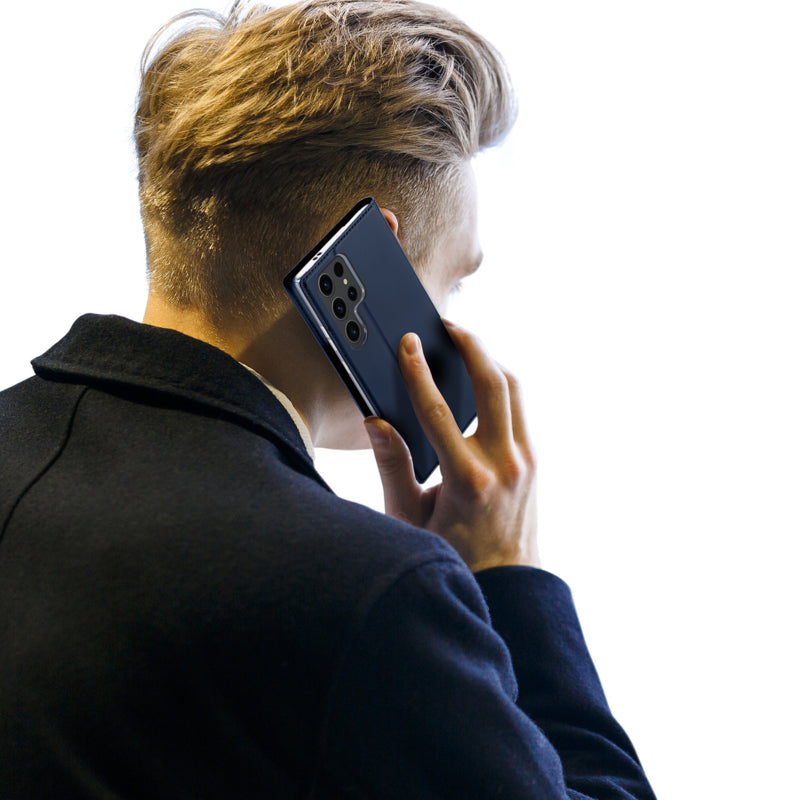 Leren Flip Hoesje Met Pasjeshouder voor Galaxy S24 Ultra Blauw