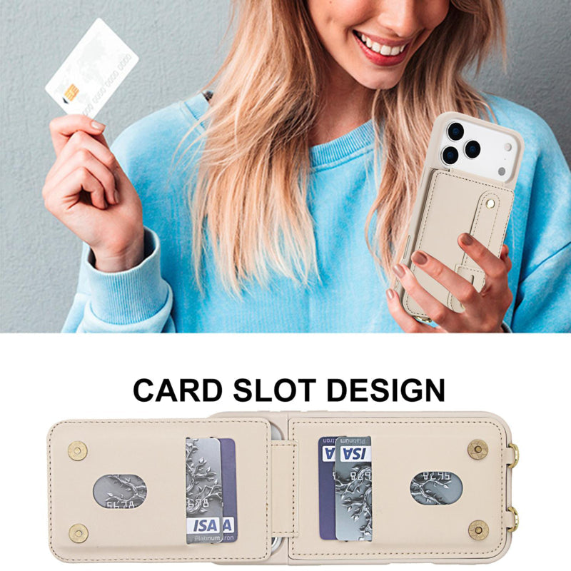 iPhone 17 Pro telefoonhoesje met pasjeshouder en draagkoord Beige/Wit