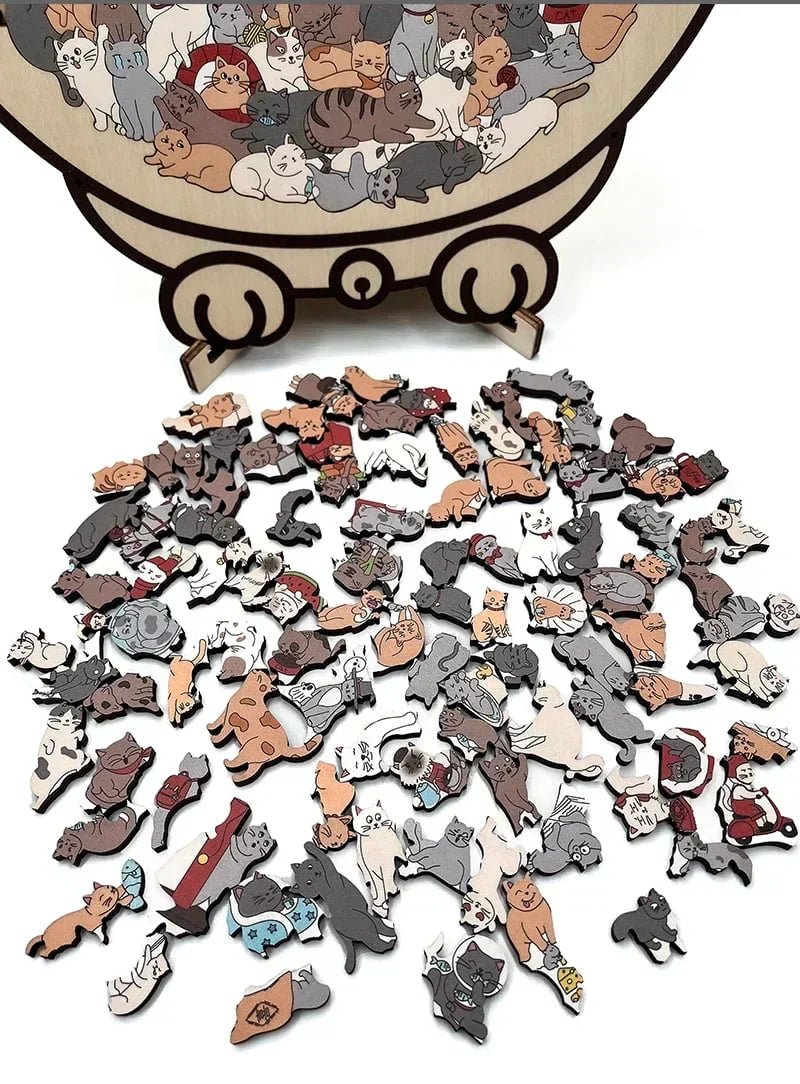 Houten katvormige puzzel van 135 stukjes