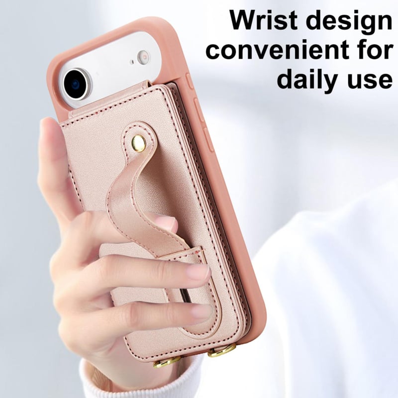 Leren Telefoonhoesje met Pasjeshouder en Draagkoord Rosé Goud