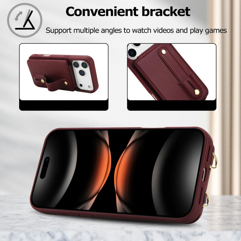 Leren iPhone 17 Pro hoesje met pasjeshouder en draagkoord
