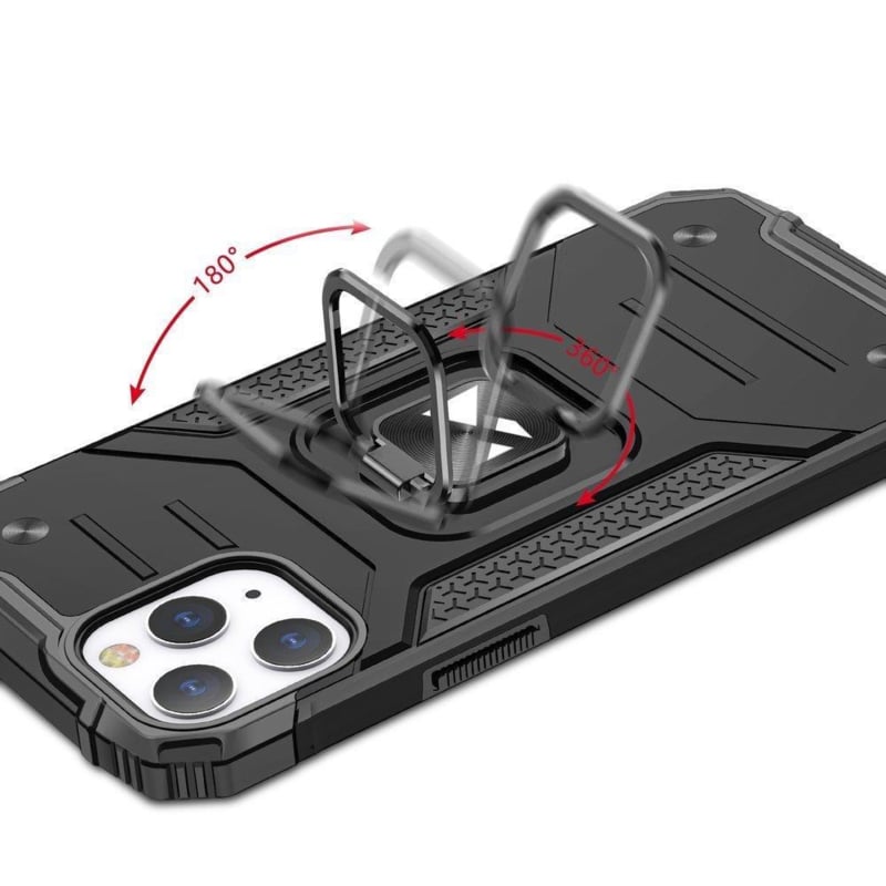 Schokbestendig armor telefoonhoesje met magnetische ringstandaard voor iPhone 14 Pro Zwart