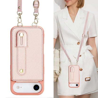 Leren Telefoonhoesje met Pasjeshouder en Draagkoord Rosé Goud