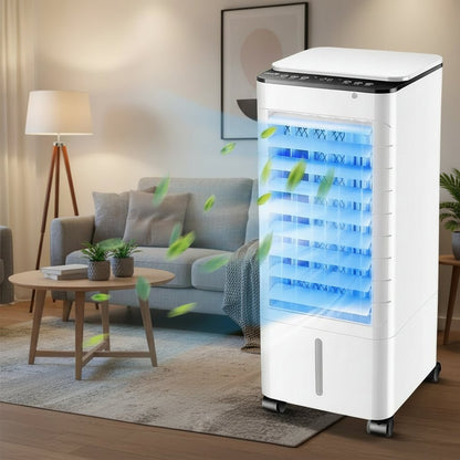Mobiele 3-in-1 aircooler met luchtbevochtiger en wielen
