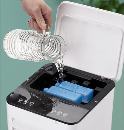 Mobiele 3-in-1 aircooler met luchtbevochtiger en wielen