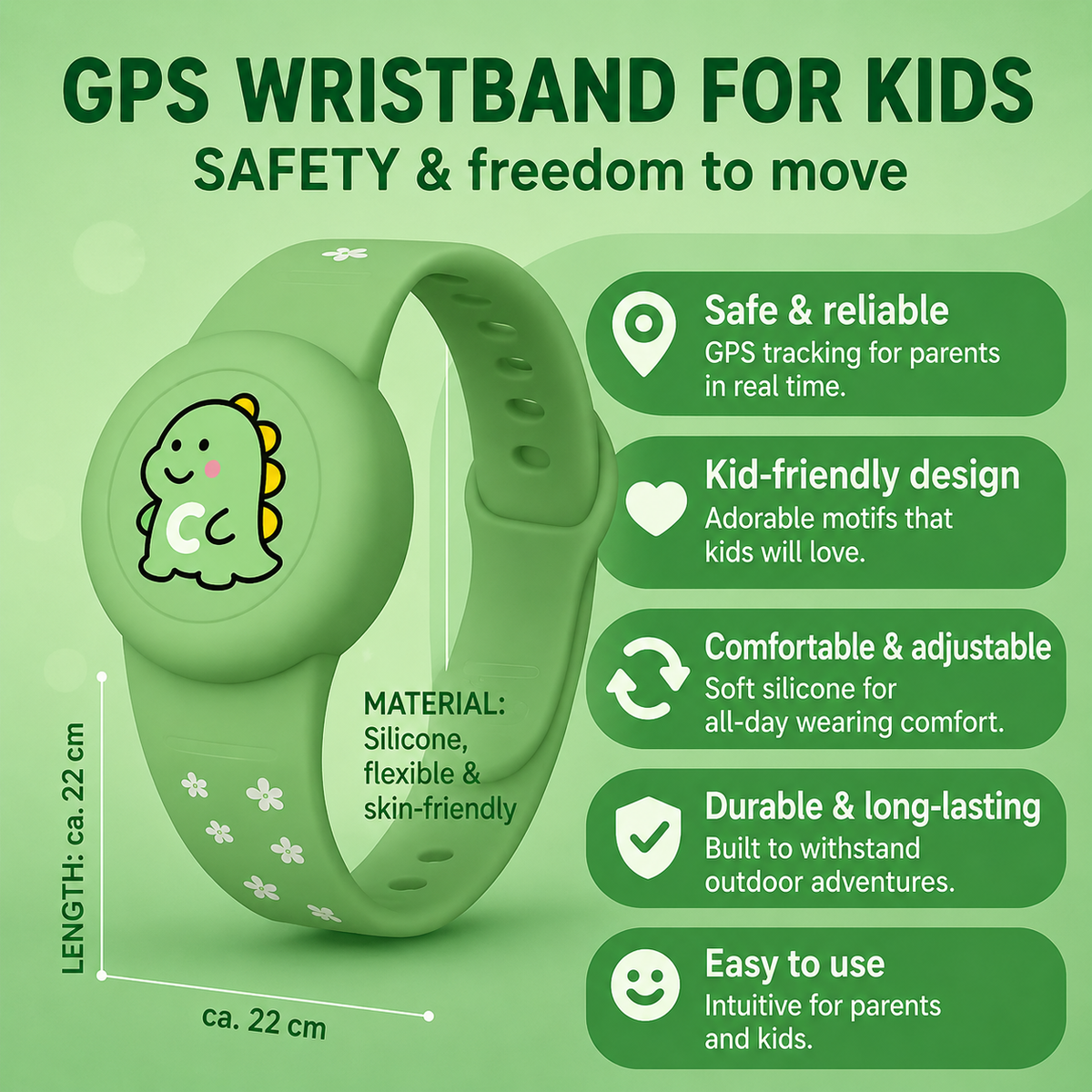 Verstelbare siliconen AirTag armband voor kinderen