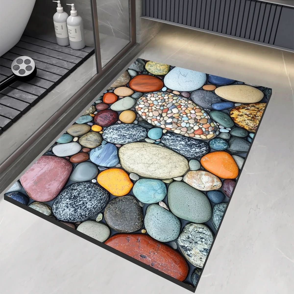 Sneldrogende badmat met steenlook en antislip onderkant