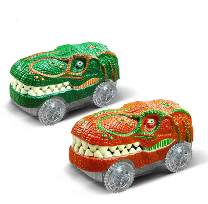 Flexibele dinosaurus racebaan met looping en elektrische auto's