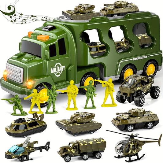 Militaire speelgoedset met vrachtwagen en tanks