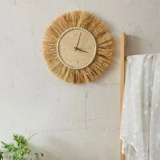 Handgemaakte Rotan Wandklok met Natuurlijke Uitstraling