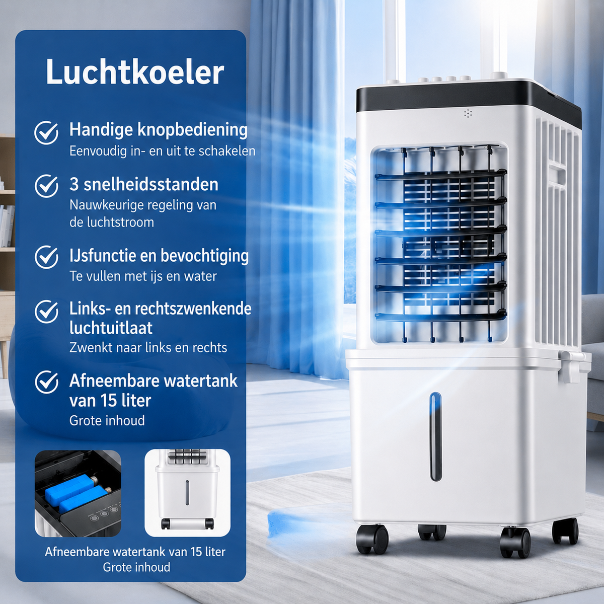 Mobiele Luchtkoeler met 15L Watertank