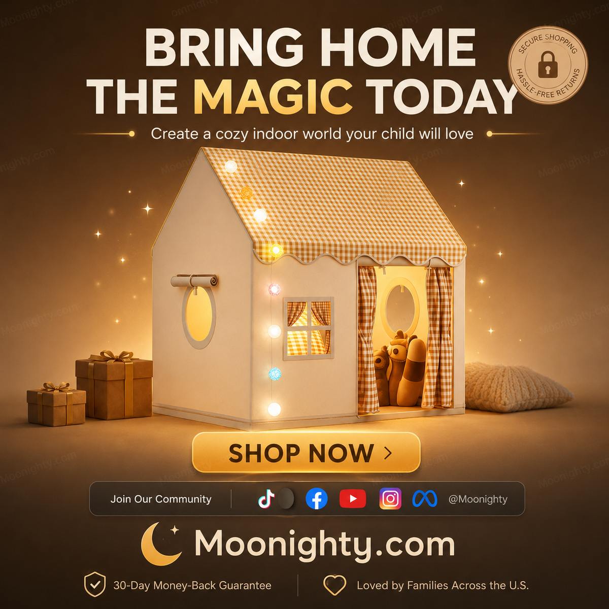 Kinder Speeltent Huisje met Decoratie en Verlichting