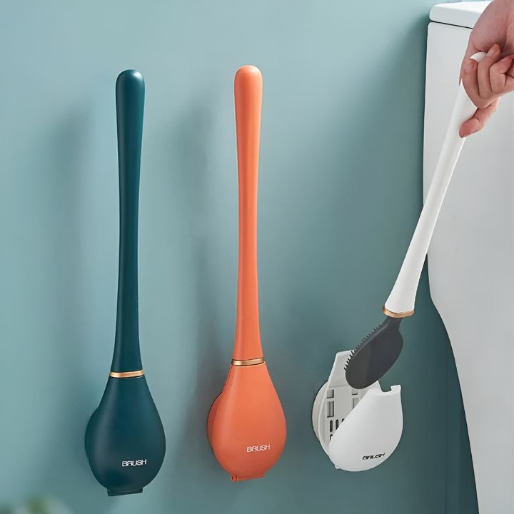 Flexibele siliconen toiletborstel met sneldrogende houder