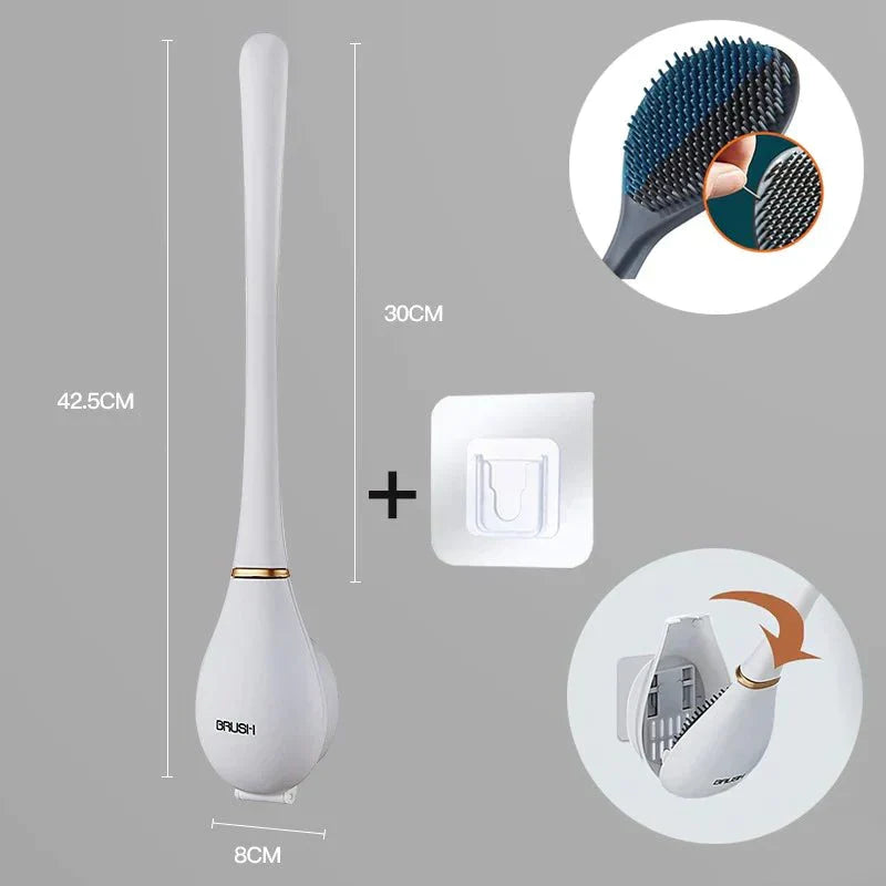 Flexibele siliconen toiletborstel met sneldrogende houder