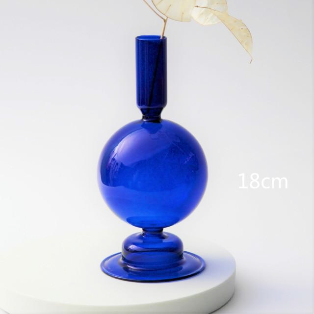 Handgeblazen glazen kandelaar van borosilicaatglas in kobaltblauw