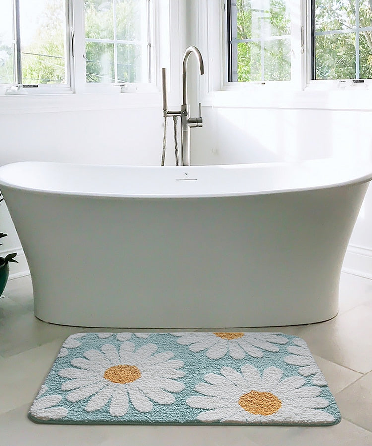 Zachte ovale polyester badmat met bloemenpatroon