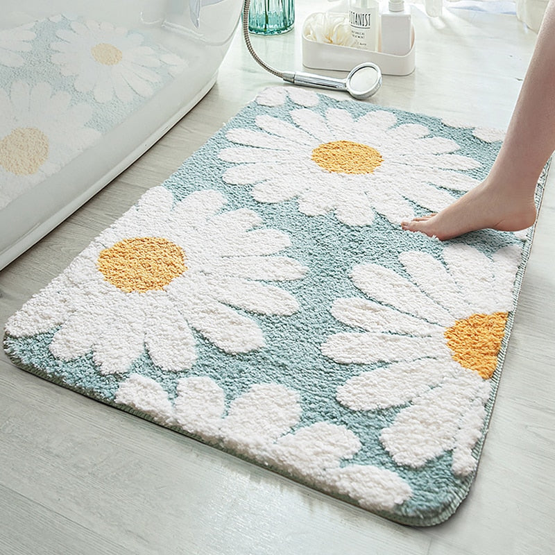 Zachte ovale polyester badmat met bloemenpatroon