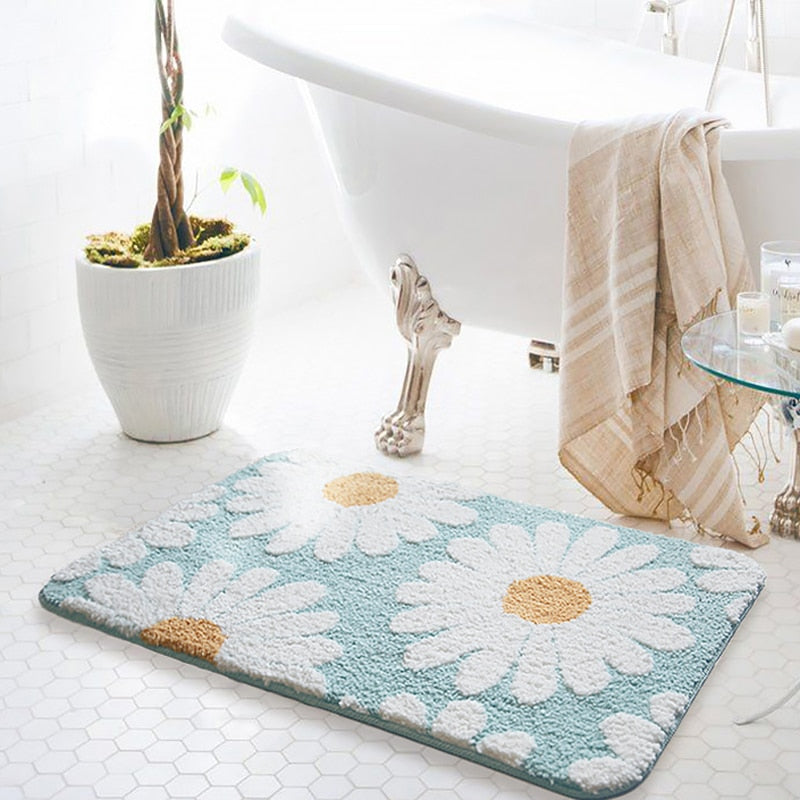 Zachte ovale polyester badmat met bloemenpatroon