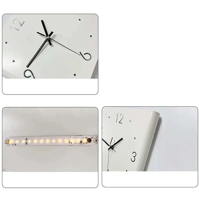 Vierkante wandklok met ledverlichting en stil uurwerk