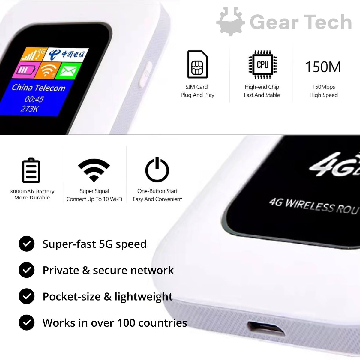 Draagbare wifi router met 4G LTE voor 10 apparaten