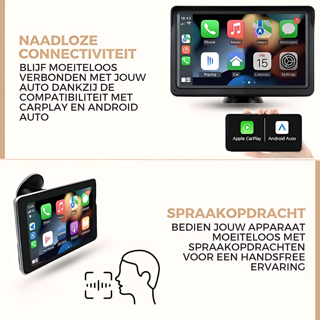 Draadloos Apple CarPlay scherm met achteruitrijcamera