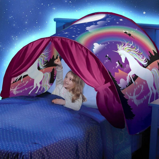 Magische kindertent voor bed met eenvoudig opzetsysteem