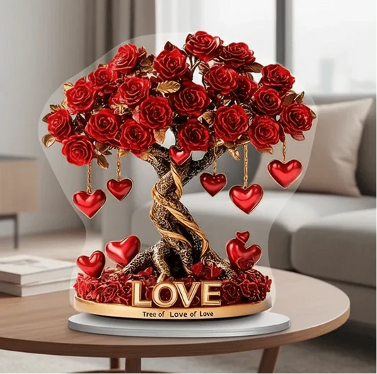 Acryl decoratieboom met rozen en hartdetails