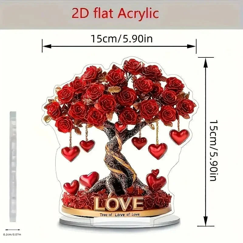 Acryl decoratieboom met rozen en hartdetails