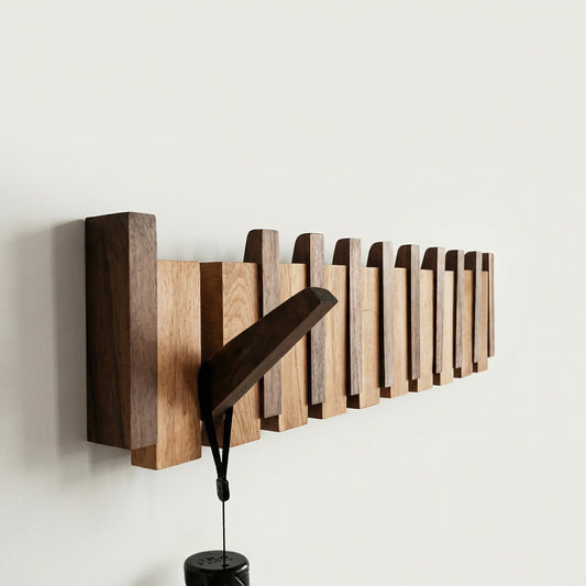 Houten wandkapstok met inklapbare magnetische haken