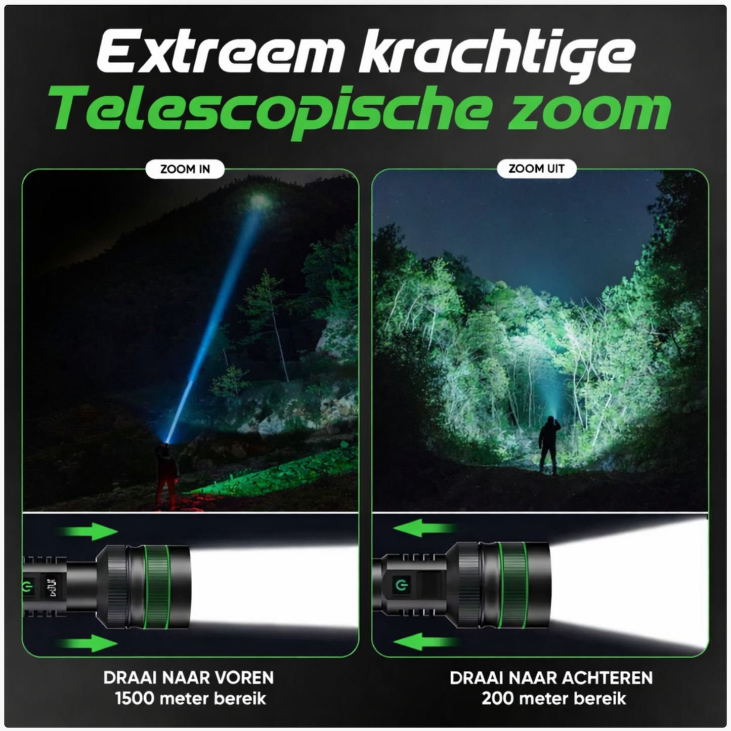 FlashForce™ Krachtige LED Oplaadbare Zaklamp 5000 Lumen – 26650 Oplaadbare Batterij – Zoomfunctie – Powerbank functie – IP67 Waterdicht