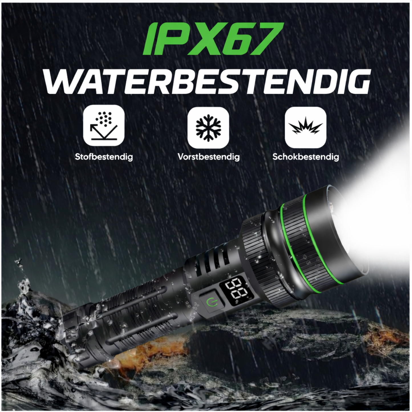 FlashForce™ Krachtige LED Oplaadbare Zaklamp 5000 Lumen – 26650 Oplaadbare Batterij – Zoomfunctie – Powerbank functie – IP67 Waterdicht