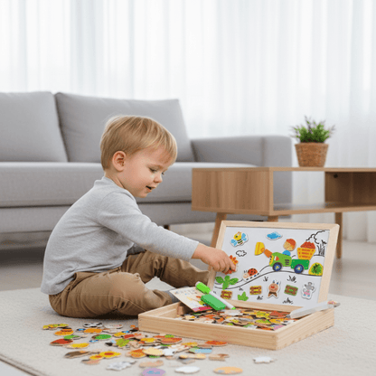 Houten magnetisch tekenbord met krijtzijde en accessoires