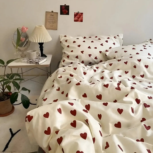 Zacht dekbedovertrek met romantisch hartenpatroon
