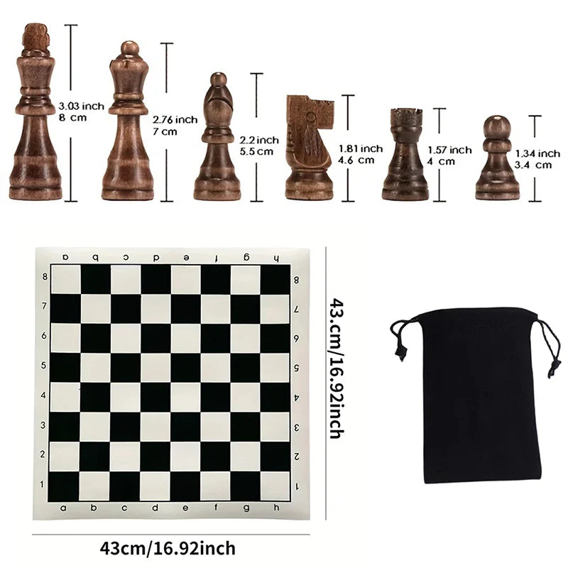Houten schaakset met 32 klassieke schaakstukken